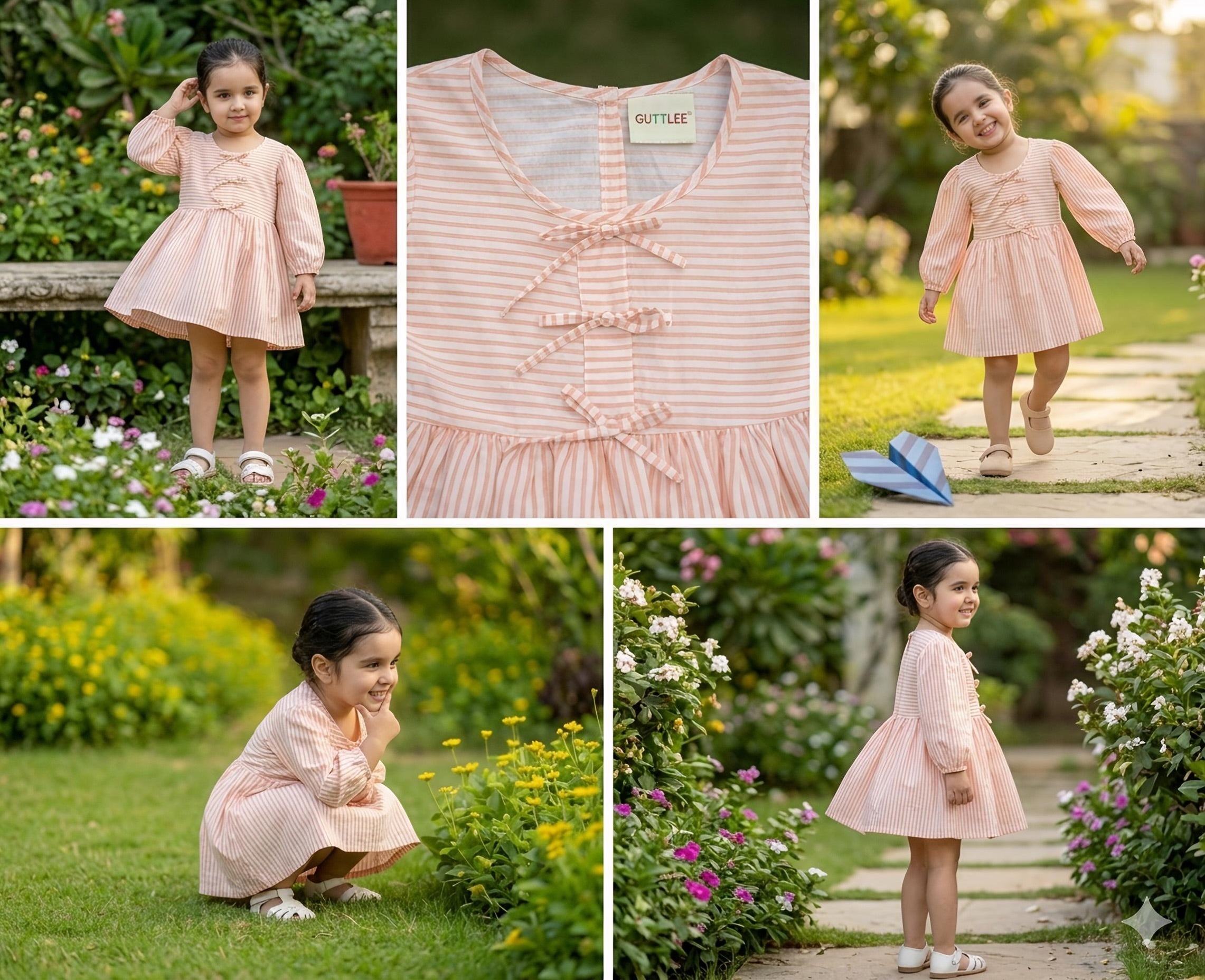 3 little bow dress- Peach