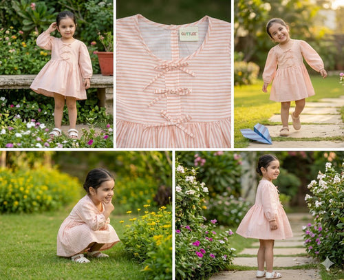 3 little bow dress- Peach