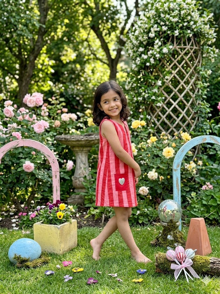 Hearts & Stripes Dress- Red/Peach