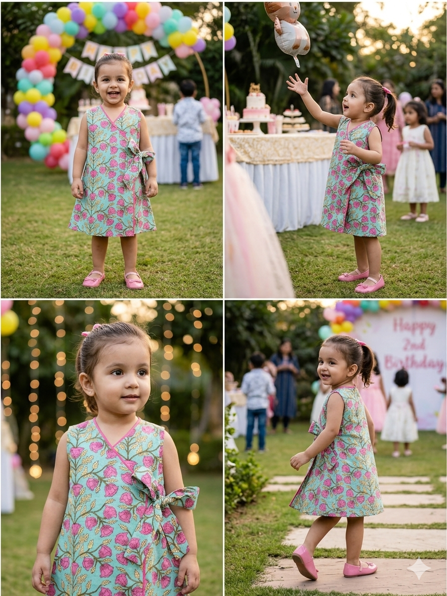 Pink Floral Wrap Dress- Blue