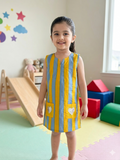 Hearts & Stripes Dress- Yellow/Blue
