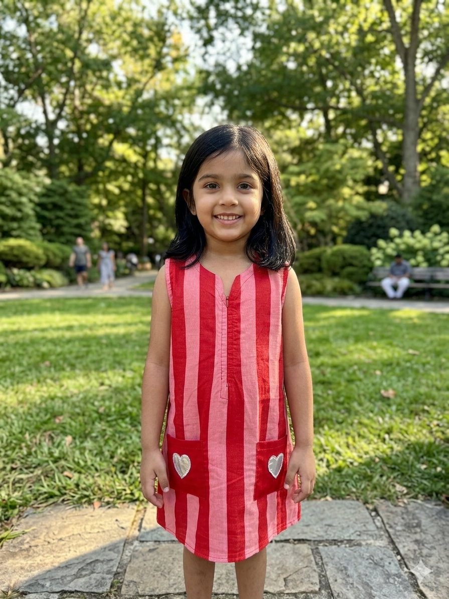 Hearts & Stripes Dress- Red/Peach