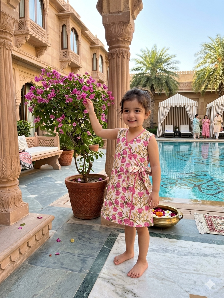 Pink Floral Wrap Dress- White