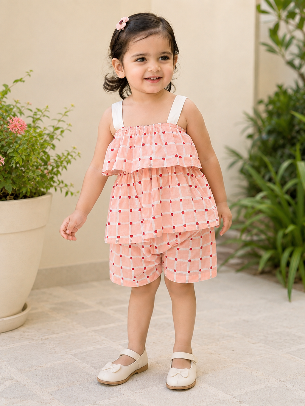 Rosy Check Frill Set