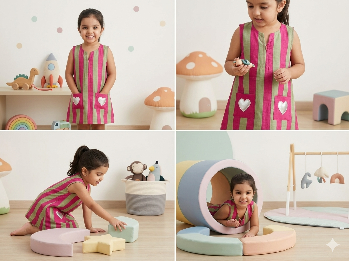 Hearts & Stripes Dress- Green/Pink