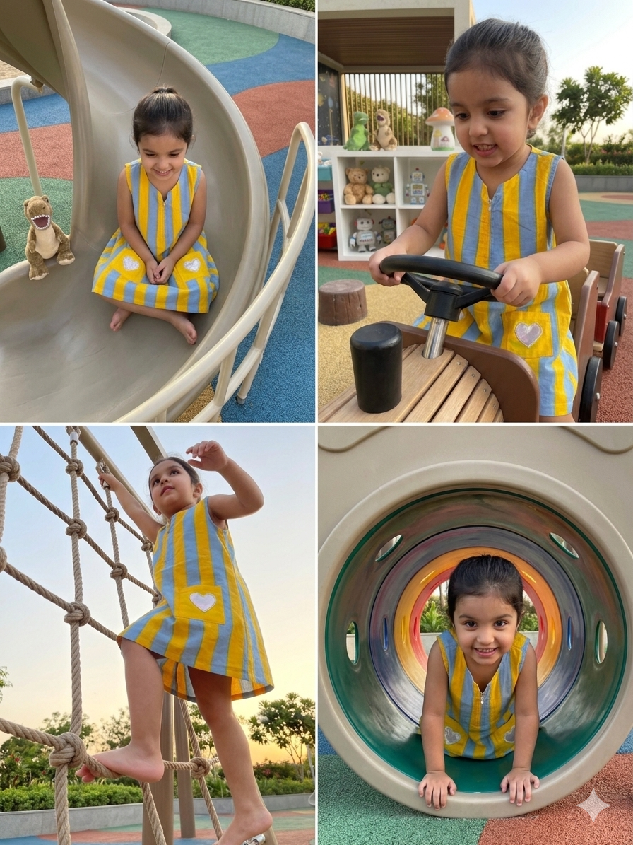 Hearts & Stripes Dress- Yellow/Blue