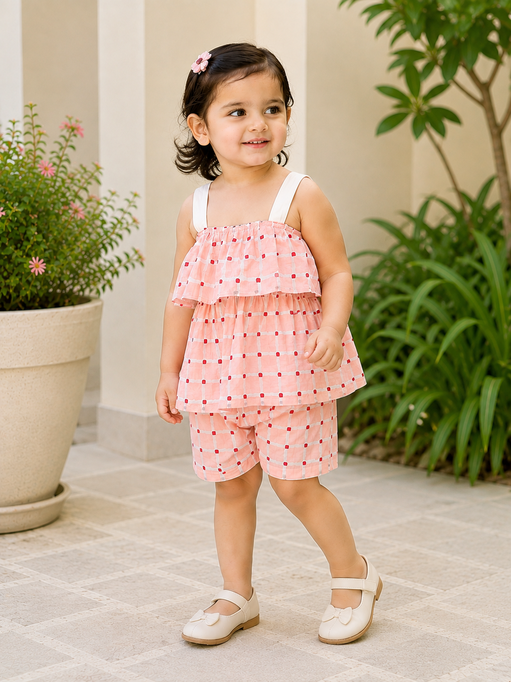 Rosy Check Frill Set