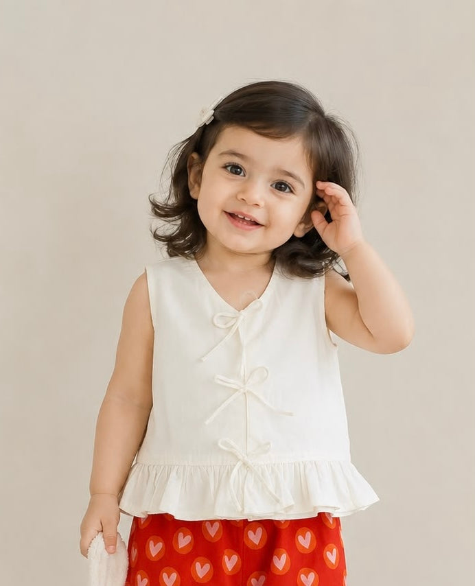 Bow Detail Peplum Top-White