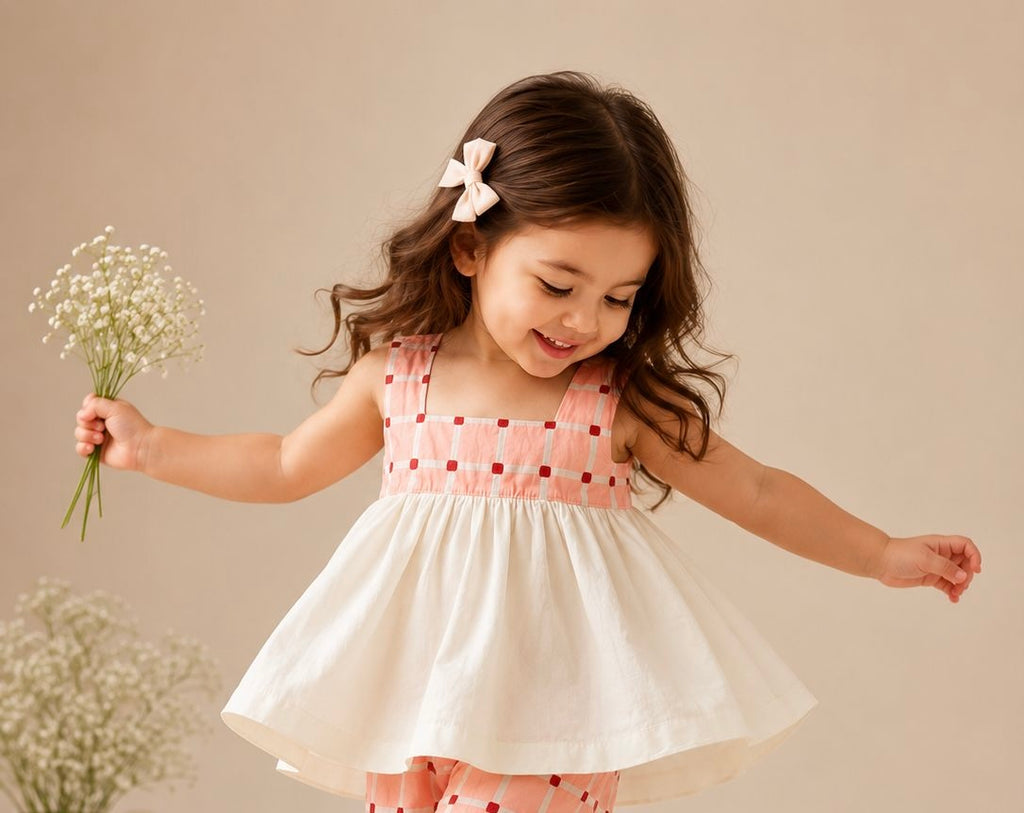 Blush Check Peplum Top