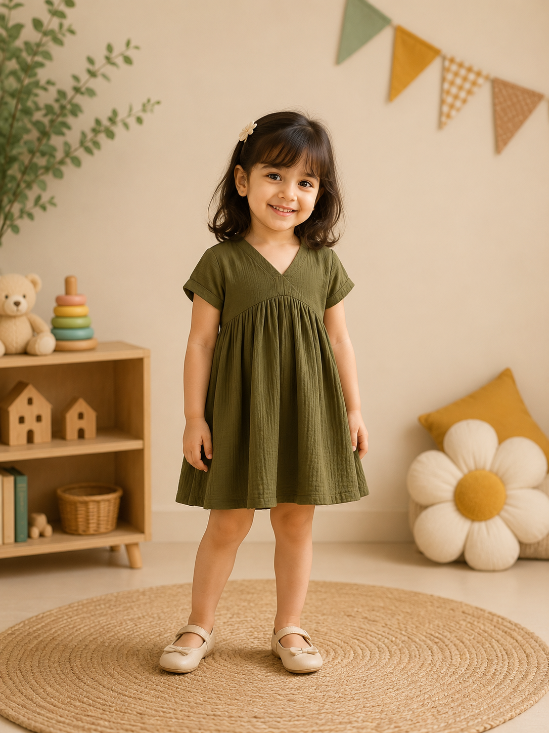 Bloom cotton dress- Olive Green