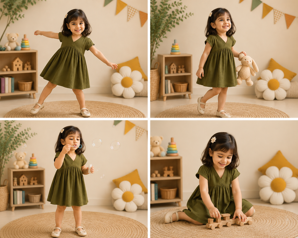 Bloom cotton dress- Olive Green