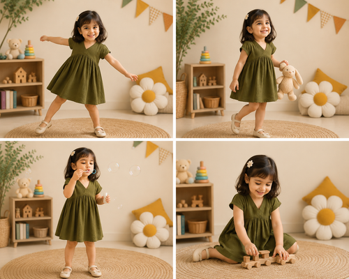 Bloom cotton dress- Olive Green
