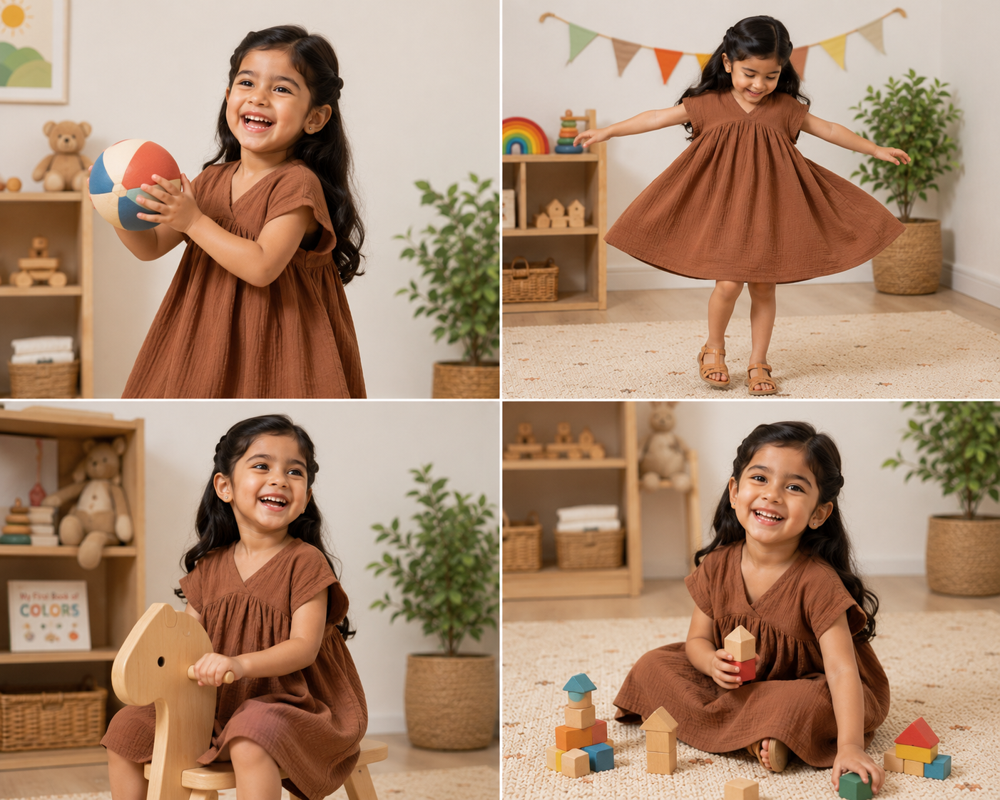 Bloom cotton dress- Brown