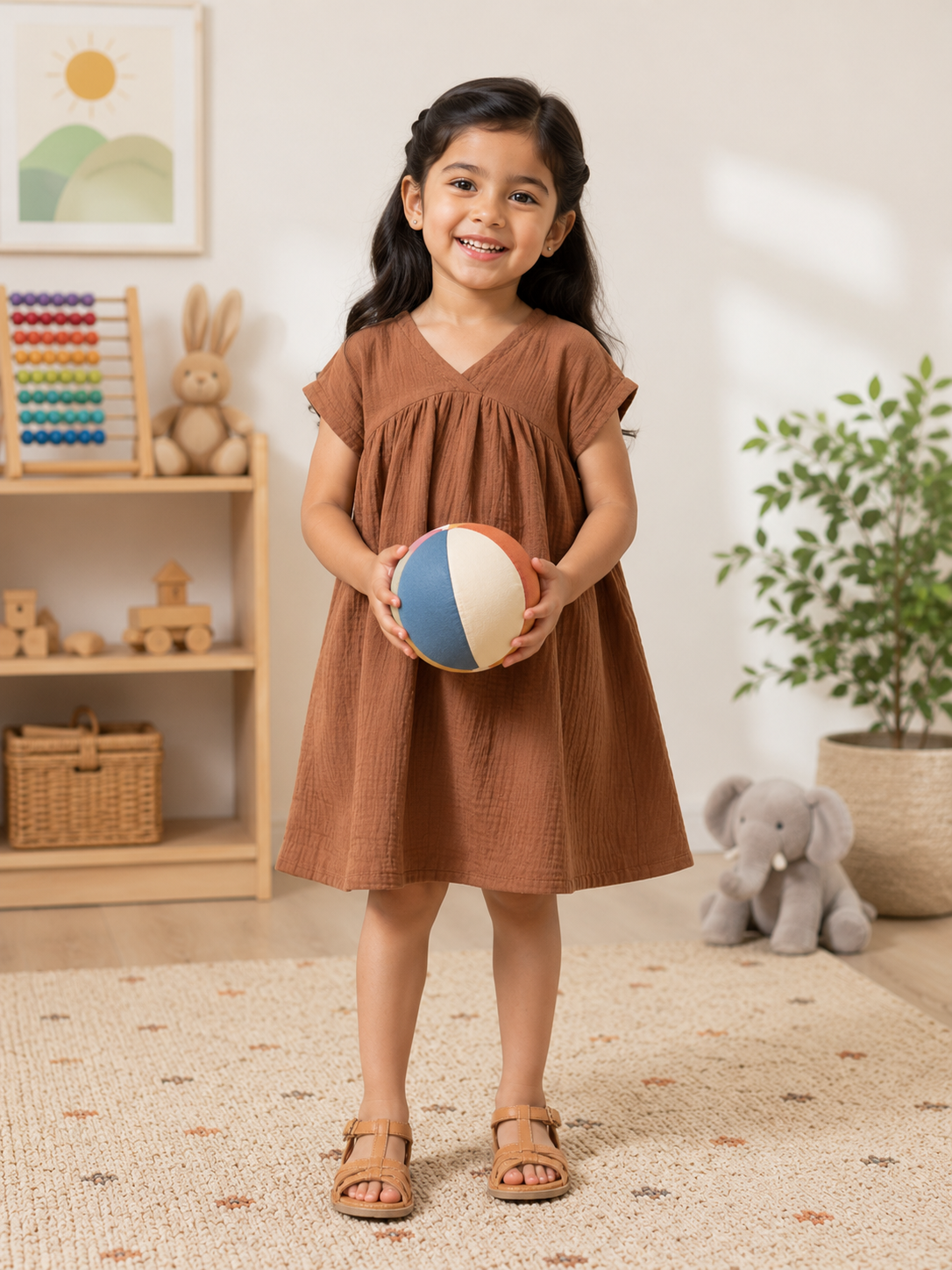Bloom cotton dress- Brown