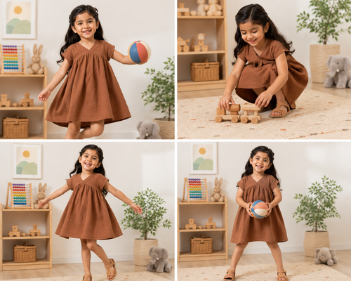 Bloom cotton dress- Brown