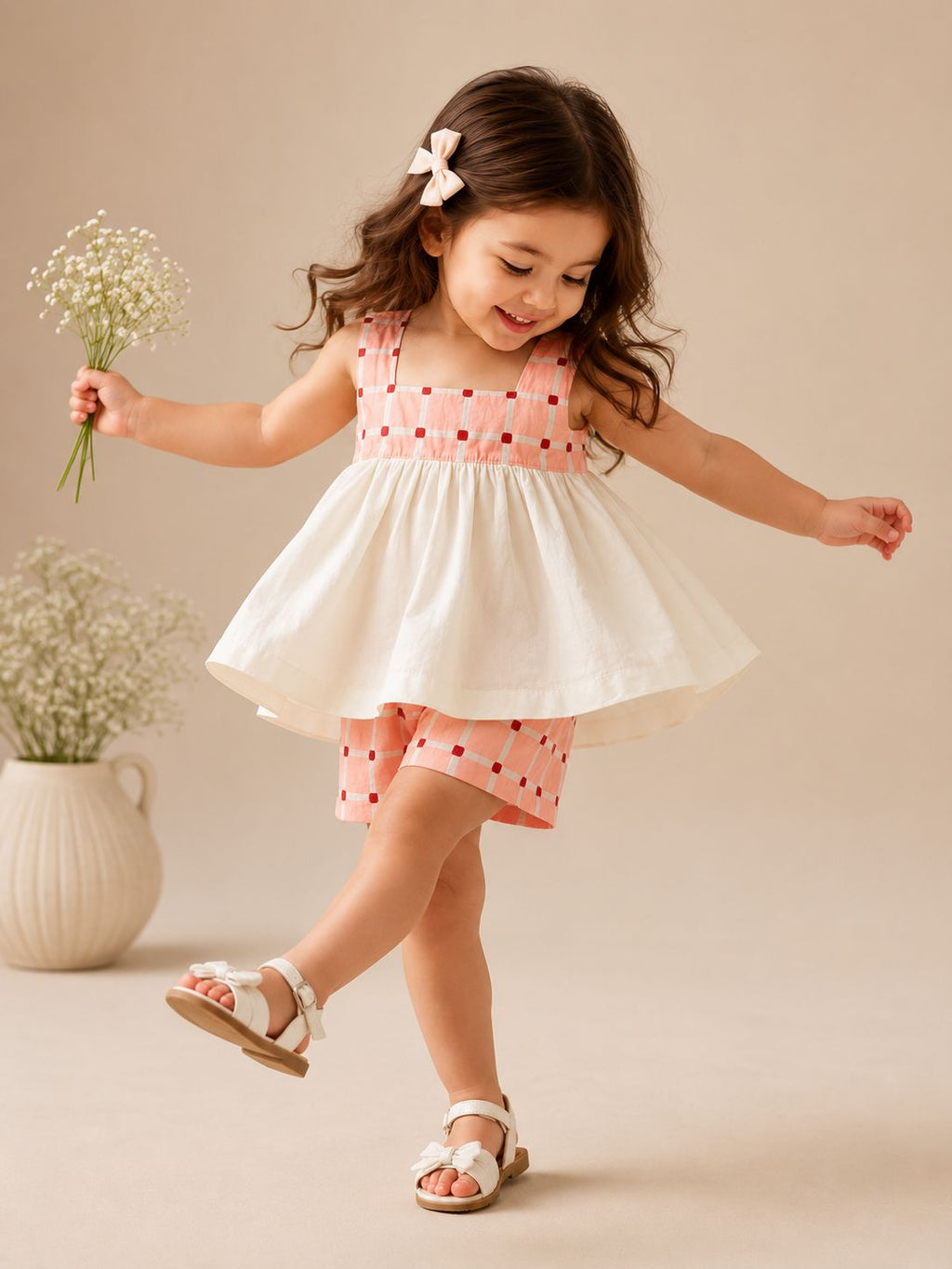 Blush Check Peplum Co-ord Set
