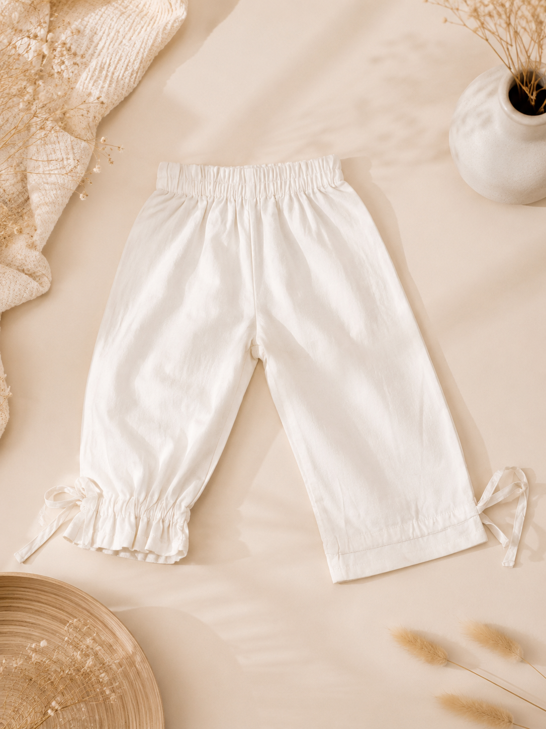 Cotton Adjustable Hem Trouser- White