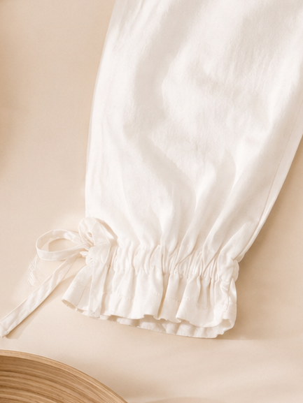Cotton Adjustable Hem Trouser- White